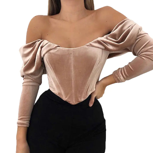 Chic Velvet Off-Shoulder Pleat-Top