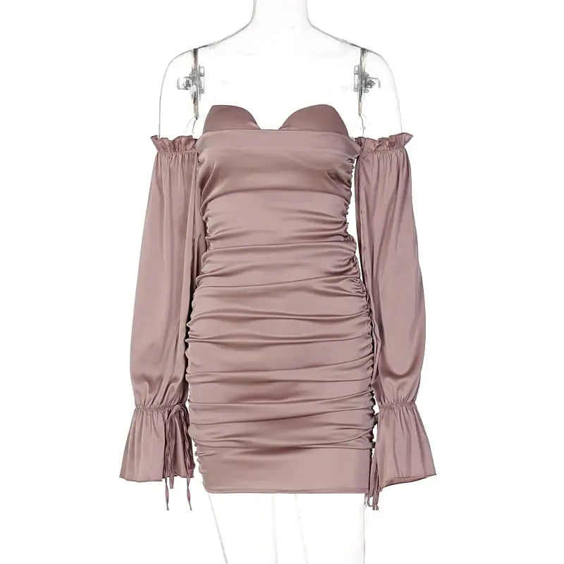 Vestido de Manga Farol con Hombros Descubiertos y Color Sólido